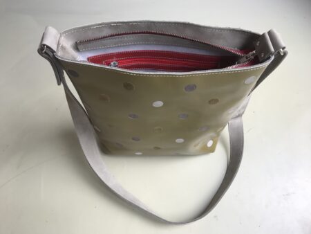 WEBINKEL 8 183 shopper TONY mosterdgroen met stippen