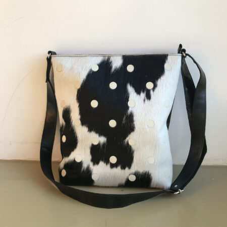 shopper TONY wit / zwart koeienvacht met stippen