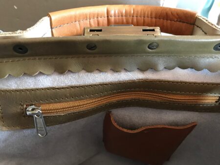 Voorbeeld werktas rugtas mosterd met stippen