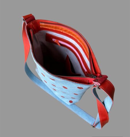 shopper TONY lichtblauw / oranje met stippen