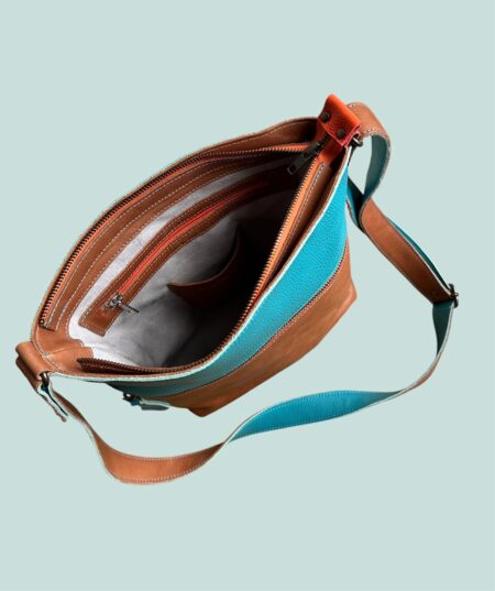 sammy cognac turquoise inside shopper SAMMY cognac / turquoise met oranje rits