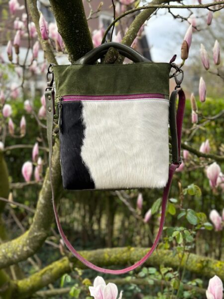 sammy koeienvacht kelly2 shopper SAMMY groen met koeienvacht