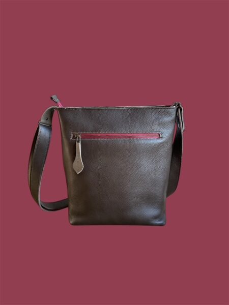 Shopper TONY – handgemaakte leren tas in taupe met ruitpatroon